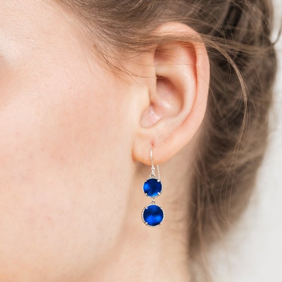 Recycled Vintage 1960's Cobalt Skin Cream Jar Sterling Silver Double Take Earrin - Picture 3 of 5